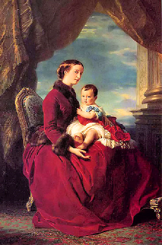 Eugénie de Montijo entourée de ses dames d'honneur - par Franz-Xaver Winterhalter en 1855 - Château de Compiègne - Anne Ève Eugénie Adolphine Mortier figure à l'extrême droit